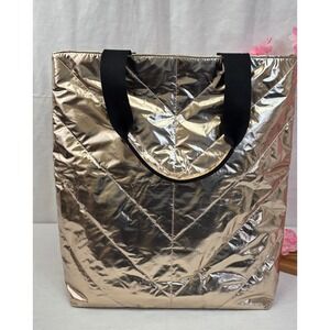 Victoria Secret Rose Gold Metallic Chevron Quilted‎ Tote Bag Shimmer Sparkle